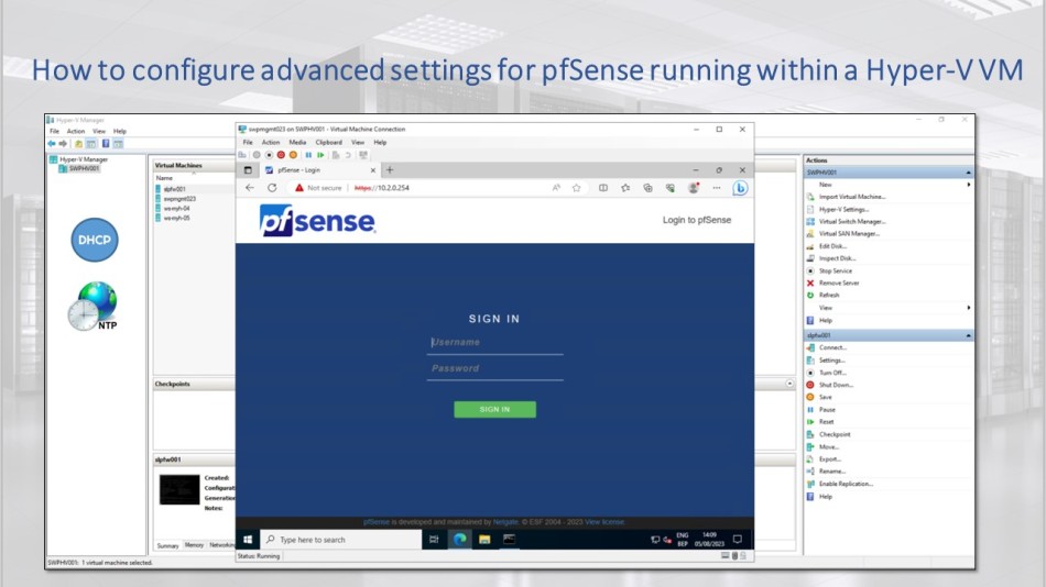How to configure advanced settings for pfSense running within a